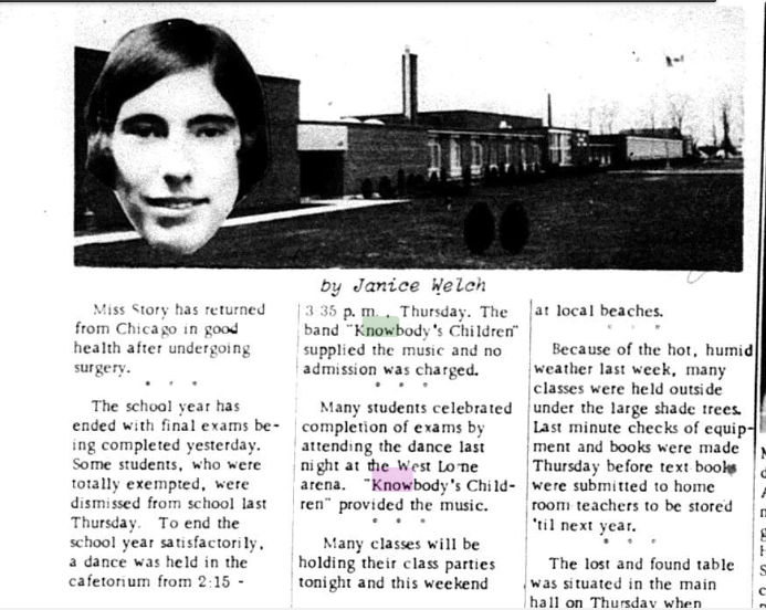 Band mentioned in Janice Welch's Teen Chatter